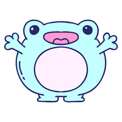 cartoon of a cute happy frog in bright neon color