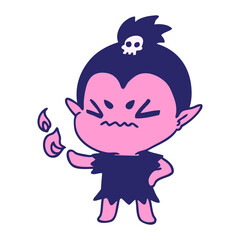 freehand drawn cartoon of cute kawaii vampire girl in bright neon color