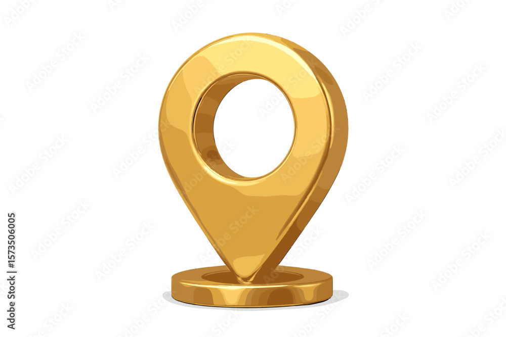 Poster golden 3d location icon, gps marker pin vector symbol, transparent background, modern navigation poi