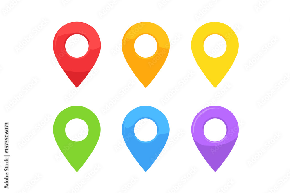 Poster colorful map pin location marker set. gps navigation icons. 3d geolocation symbol collection. travel