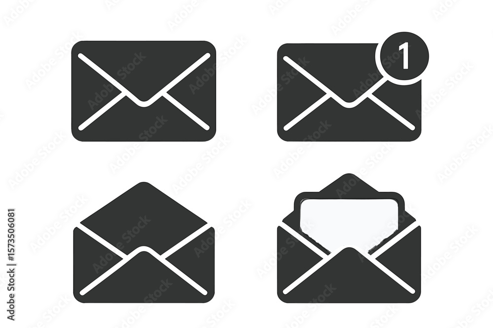 Poster message icon set. mail symbol collection. email envelope sign with new incoming message notification