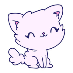 cartoon illustration cute kawaii fluffy cat in bright neon color