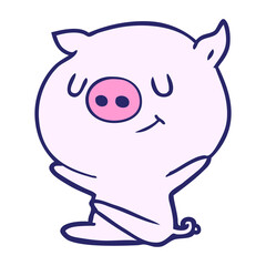 happy cartoon pig in bright neon color