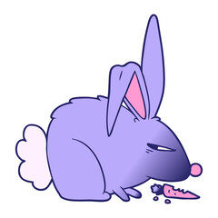 cartoon annoyed rabbit in bright neon color