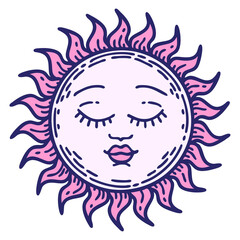 iconic tattoo style image of a sun in bright neon color