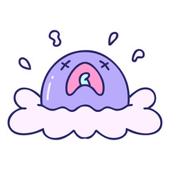 cartoon of a fried egg with face in bright neon color