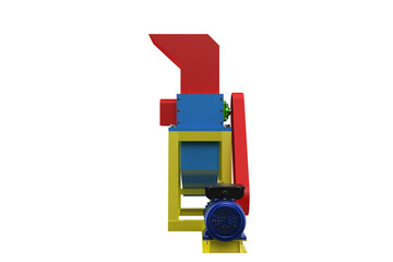 Modern Industrial Plastic Waste Shredder, a Blue and Yellow Recycling Machine with an Electric...