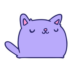 cartoon illustration of cute kawaii cat in bright neon color