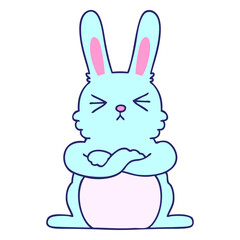 hand drawn quirky cartoon rabbit in bright neon color