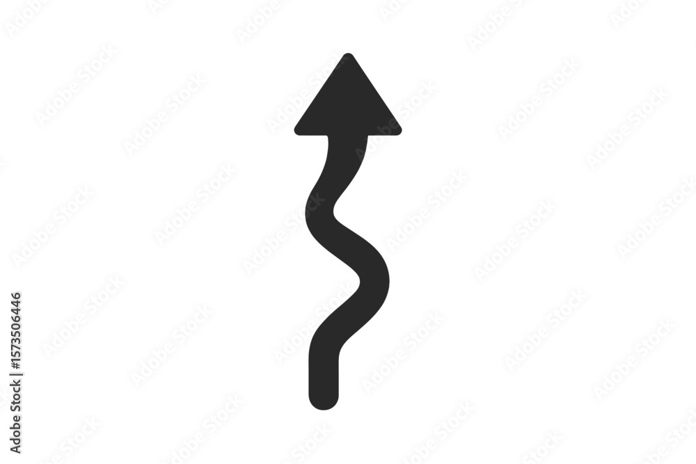 Poster curved arrow upward direction symbol. winding path progress icon. black wavy arrow pointing up. succ