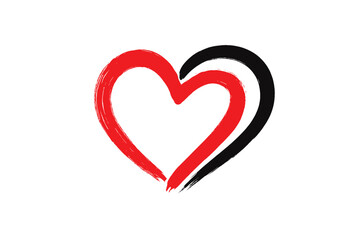Abstract Red and Black Heart Symbol, Brush Stroke Love Icon, Hand Drawn Romantic Emblem, Modern Minimalist Valentine Design, Passion, Affection, Relationship, Isolated Vector Illustration