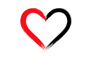 Abstract Heart Symbol with Red and Black Brush Strokes, Love Concept, Split Heart, Artistic Vector, Isolated on White Background