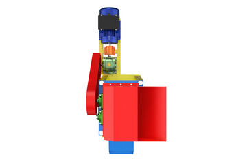 Modern Industrial Plastic Waste Shredder, a Blue and Yellow Recycling Machine with an Electric...