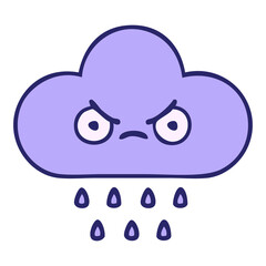 cute cartoon of a storm rain cloud in bright neon color