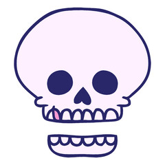 hand drawn cartoon doodle of a skull head in bright neon color