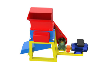 Modern Industrial Plastic Waste Shredder, a Blue and Yellow Recycling Machine with an Electric...