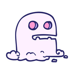 hand drawn doodle style cartoon spooky ghost in bright neon color
