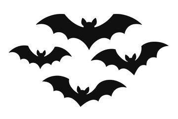 Fototapeta premium Set of black bat silhouettes for Halloween design. Flying vampire bats collection. Spooky night creatures illustration. Horror animal icons for festive scary decoration.