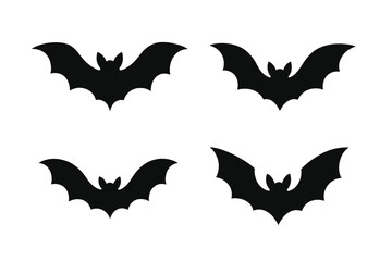 Fototapeta premium Set of black bat silhouettes. Flying vampire bats collection for Halloween design. Spooky gothic horror animal icons. Night creature symbol for scary party decoration vector.