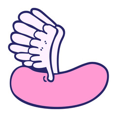 hand drawn doodle style cartoon flying sausage in bright neon color