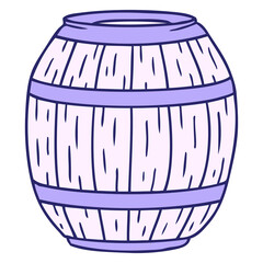hand drawn cartoon doodle of a wooden barrel in bright neon color