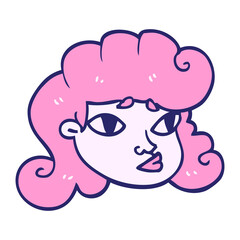 cartoon doodle blond girls face in bright neon color