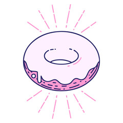 illustration of a traditional tattoo style iced donut in bright neon color