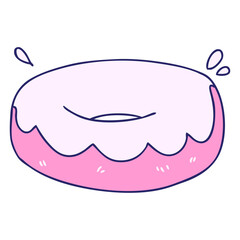 hand drawn quirky cartoon iced donut in bright neon color