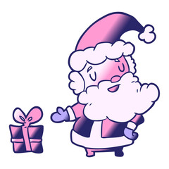 cartoon santa claus with present in bright neon color