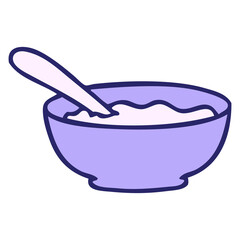 hand drawn quirky cartoon bowl of soup in bright neon color