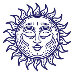 tattoo in black line style of a sun in bright neon color