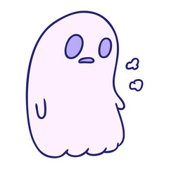 cartoon illustration of a kawaii cute ghost in bright neon color