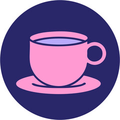 iconic tattoo style image of a cup of coffee in bright neon color