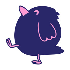 cartoon of a happy bird walking in bright neon color