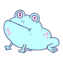 hand drawn quirky cartoon frog in bright neon color