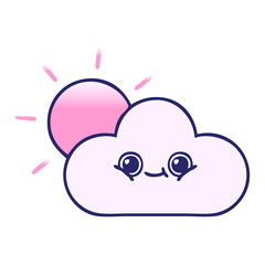 gradient shaded cartoon of a sun and cloud in bright neon color