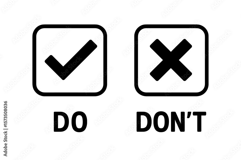 Poster do and don't icon set with check mark and cross symbols. vector signs for guidelines, rules, and ins