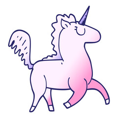 cartoon doodle unicorn in bright neon color