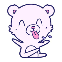 rude cartoon polar bear sticking out tongue in bright neon color