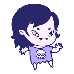 cartoon friendly vampire girl waving in bright neon color
