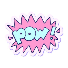 sticker of a cartoon pow symbol in bright neon color