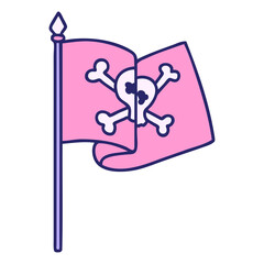 iconic tattoo style image of a pirate flag in bright neon color