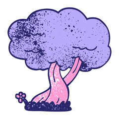 cartoon doodle tree in bright neon color