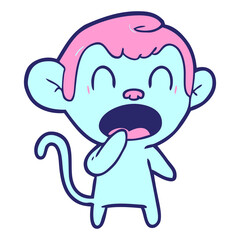yawning cartoon monkey in bright neon color