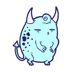 cartoon fat little halloween devil in bright neon color