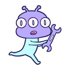 cartoon three eyed alien in bright neon color