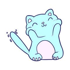 very happy cute cartoon cat  in bright neon color