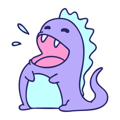 cartoon of a happy dinosaur in bright neon color