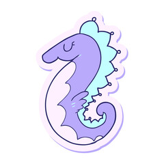 sticker of a cartoon sea horse in bright neon color