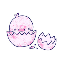 cute cartoon chick hatching from egg in bright neon color